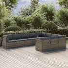 10-Delige Loungeset Met Kussens Poly Rattan Grijs 4x hoek + 6x midden