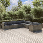 10-Delige Loungeset Met Kussens Poly Rattan Grijs 6x midden + 4x hoek