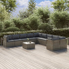 11-Delige Loungeset Met Kussens Poly Rattan Grijs 9 6x midden + 4x hoek + Tafel