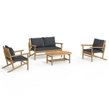 4-Delige Loungeset Met Kussens Bamboe Donkergrijs 2x chair + bench + table