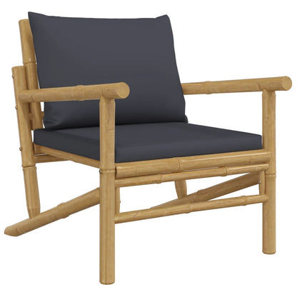 4-Delige Loungeset Met Kussens Bamboe Donkergrijs 2x chair + bench + table
