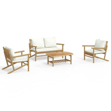 4-Delige Loungeset Met Kussens Bamboe Crèmewit 2x chair + bench + table