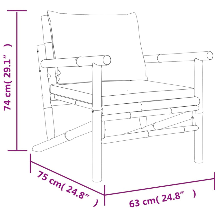 4-Delige Loungeset Met Kussens Bamboe Crèmewit 2x chair + bench + table