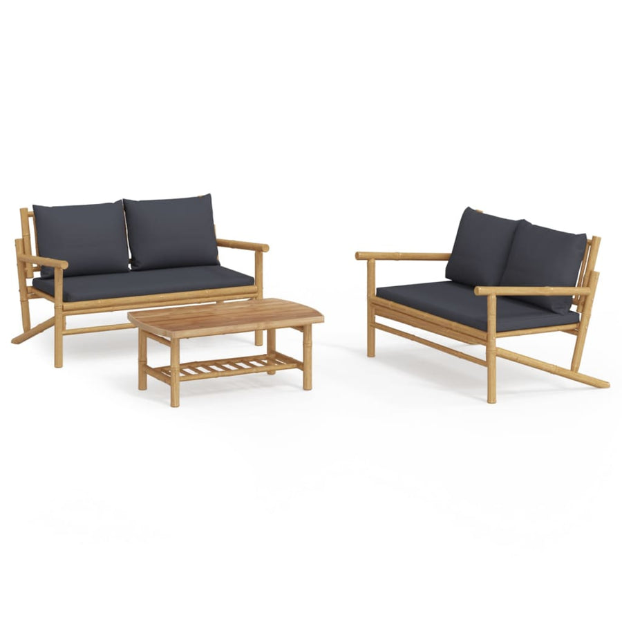 3-Delige Loungeset Met Kussens Bamboe Donkergrijs 2x Bank + Tafel