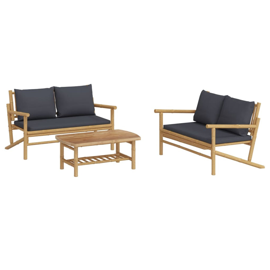 3-Delige Loungeset Met Kussens Bamboe Donkergrijs 2x Bank + Tafel
