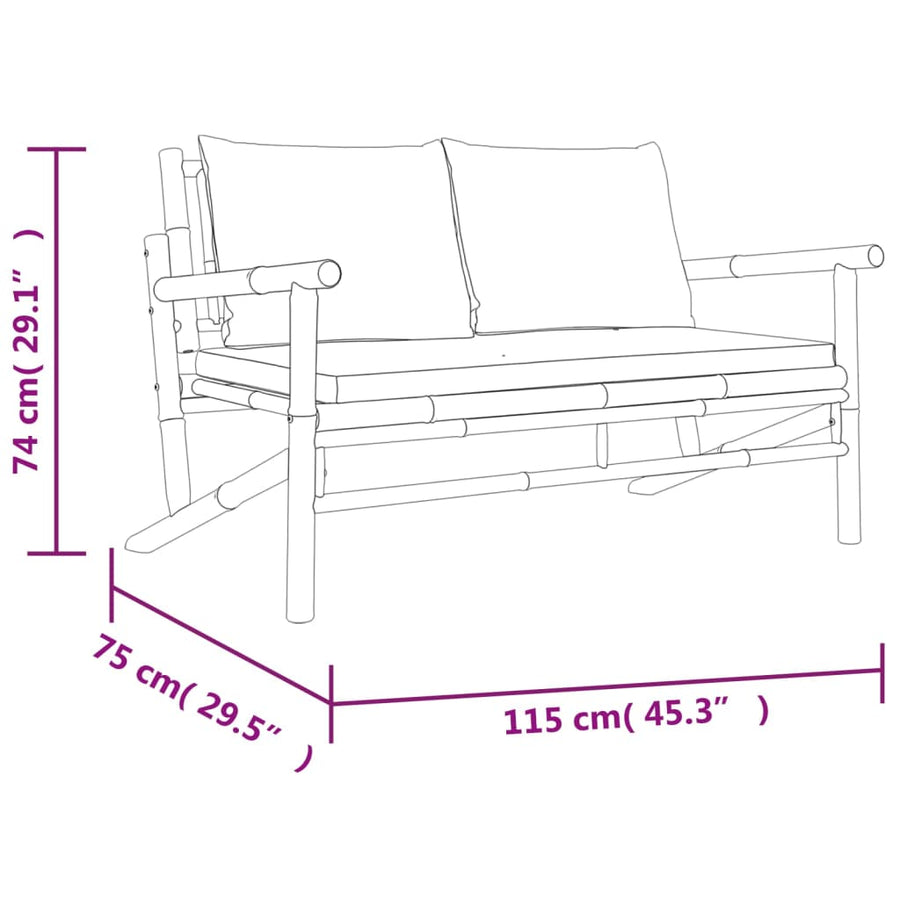 3-Delige Loungeset Met Kussens Bamboe Donkergrijs 2x Bank + Tafel