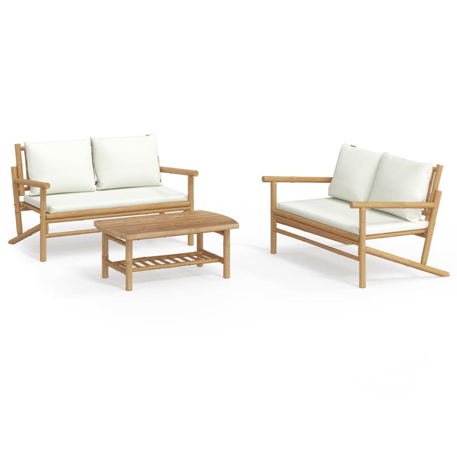 3-Delige Loungeset Met Kussens Bamboe Crèmewit 2x Bank + Tafel