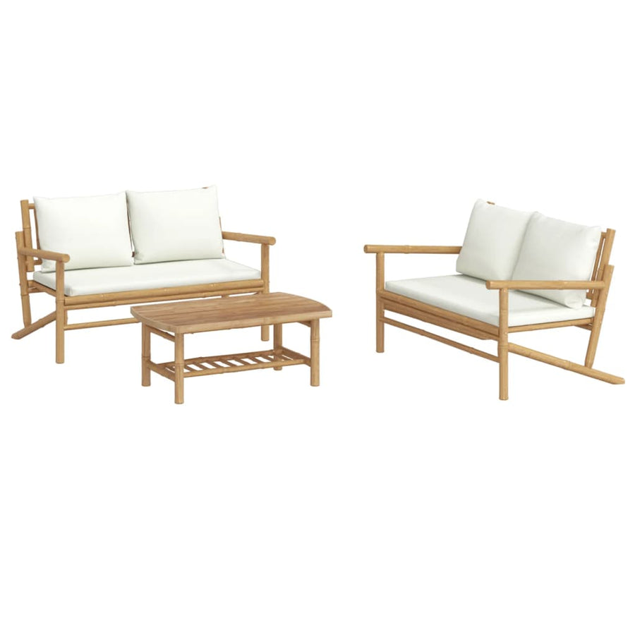 3-Delige Loungeset Met Kussens Bamboe Crèmewit 2x Bank + Tafel