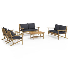 5-Delige Loungeset Met Kussens Bamboe Donkergrijs 2x chair + 2x bench + table
