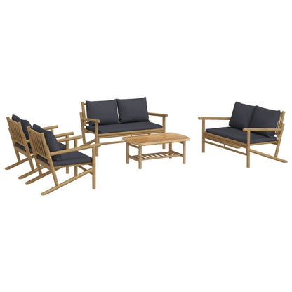 5-Delige Loungeset Met Kussens Bamboe Donkergrijs 2x chair + 2x bench + table