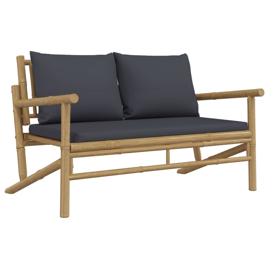 5-Delige Loungeset Met Kussens Bamboe Donkergrijs 2x chair + 2x bench + table