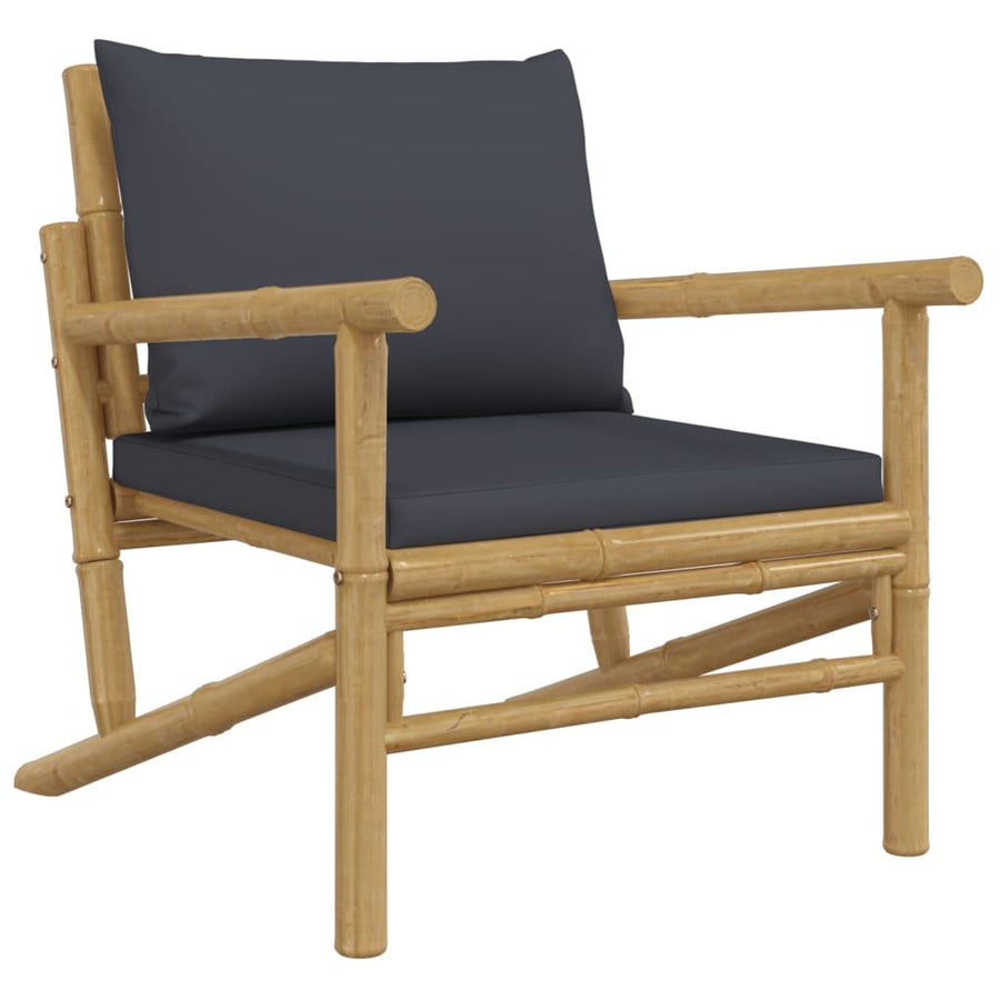 5-Delige Loungeset Met Kussens Bamboe Donkergrijs 2x chair + 2x bench + table