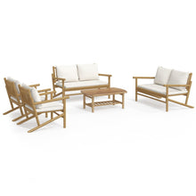 5-Delige Loungeset Met Kussens Bamboe Crèmewit 2x chair + 2x bench + table