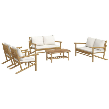 5-Delige Loungeset Met Kussens Bamboe Crèmewit 2x chair + 2x bench + table