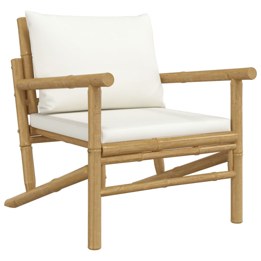5-Delige Loungeset Met Kussens Bamboe Crèmewit 2x chair + 2x bench + table