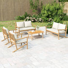 5-piece Lounge set with cushions bamboo cream white