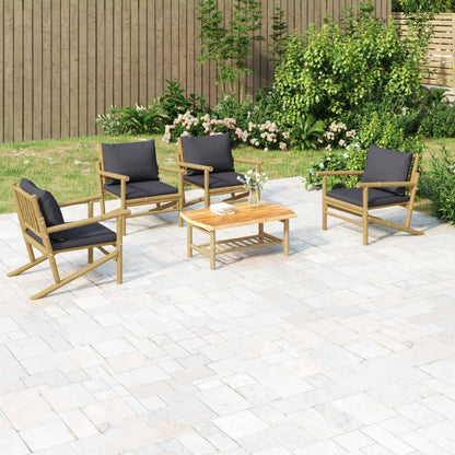 5-Delige Loungeset Met Kussens Bamboe Donkergrijs 4x stoel + Tafel