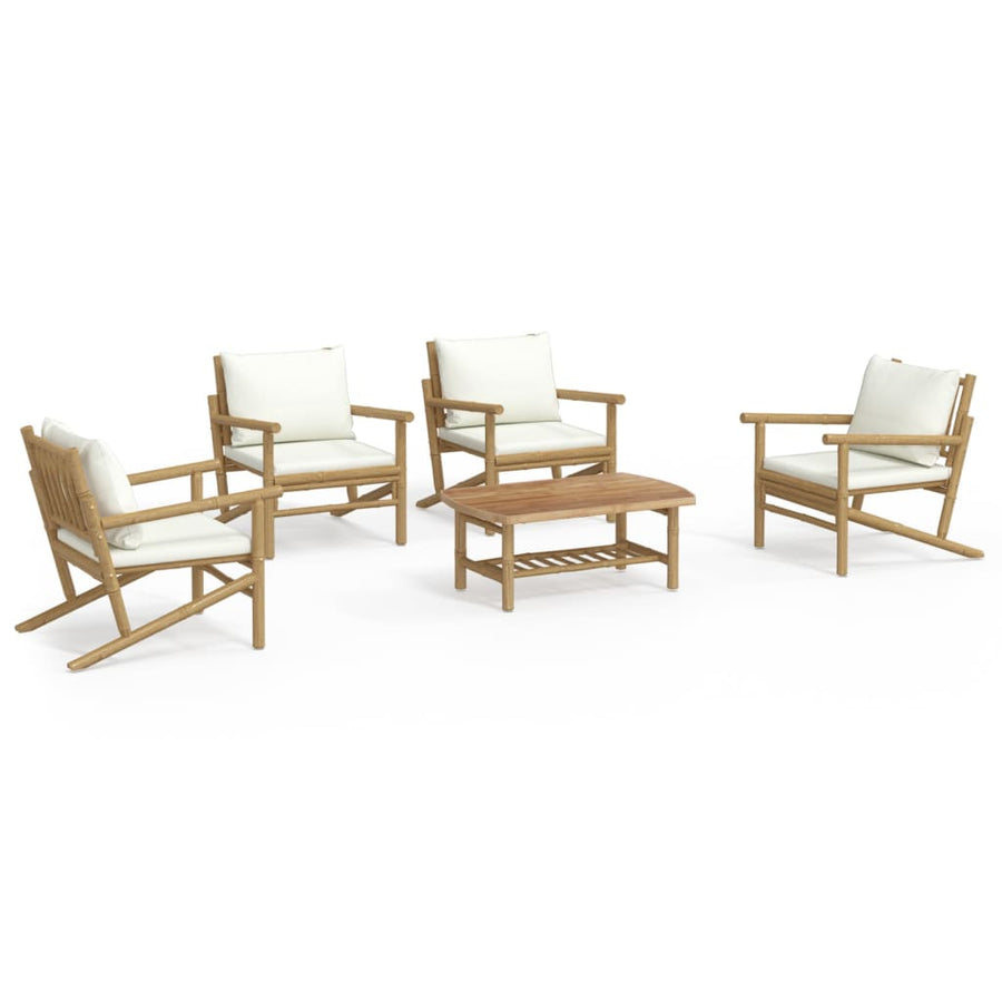 5-Delige Loungeset Met Kussens Bamboe Crèmewit 4x stoel + Tafel