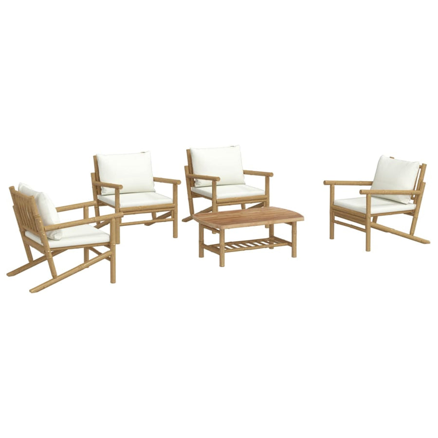 5-Delige Loungeset Met Kussens Bamboe Crèmewit 4x stoel + Tafel