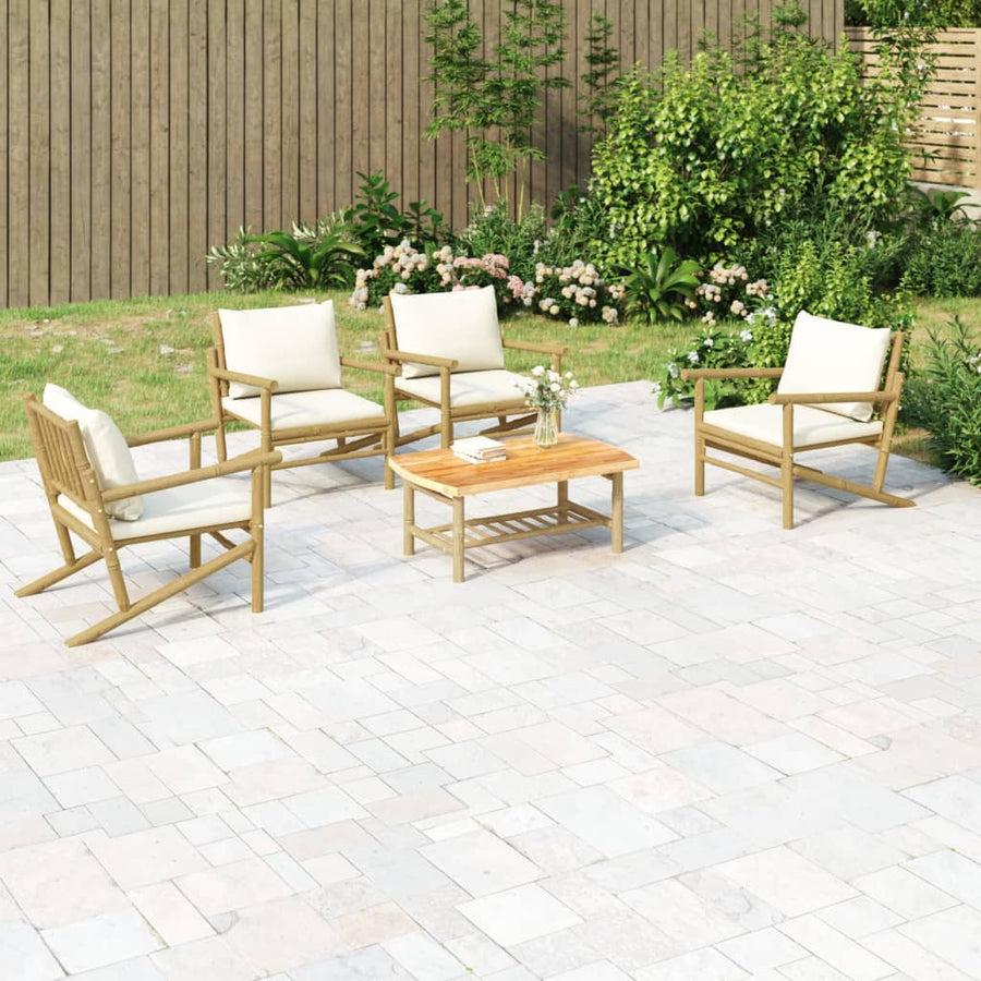5-Delige Loungeset Met Kussens Bamboe Crèmewit 4x stoel + Tafel