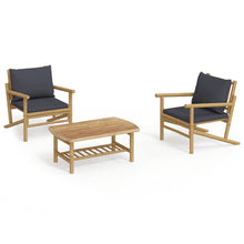 3-Delige Loungeset Met Kussens Bamboe Donkergrijs 2x stoel + Tafel