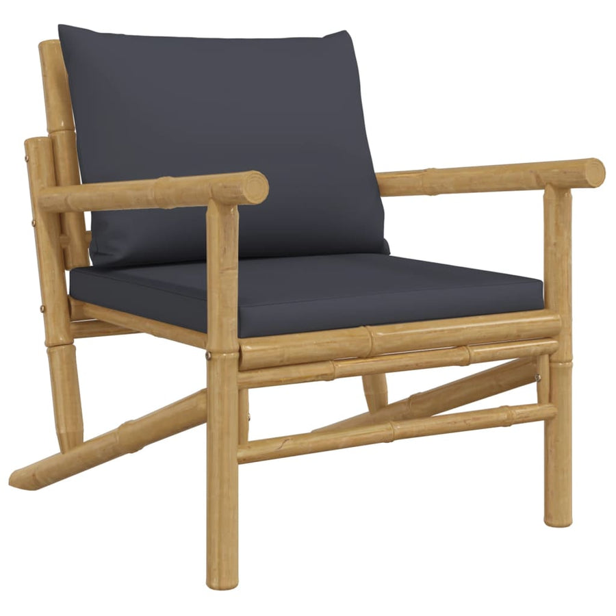 3-Delige Loungeset Met Kussens Bamboe Donkergrijs 2x stoel + Tafel