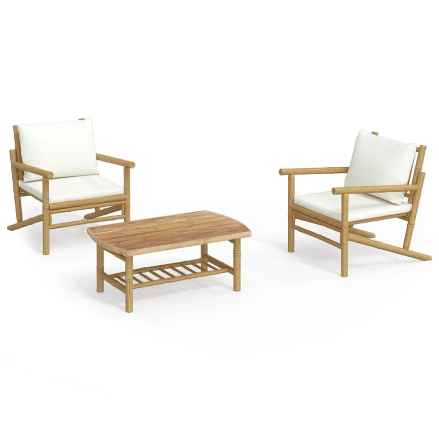 3-Delige Loungeset Met Kussens Bamboe Crèmewit 2x stoel + Tafel