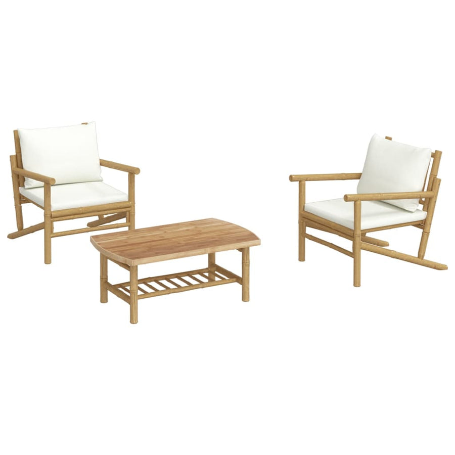 3-Delige Loungeset Met Kussens Bamboe Crèmewit 2x stoel + Tafel