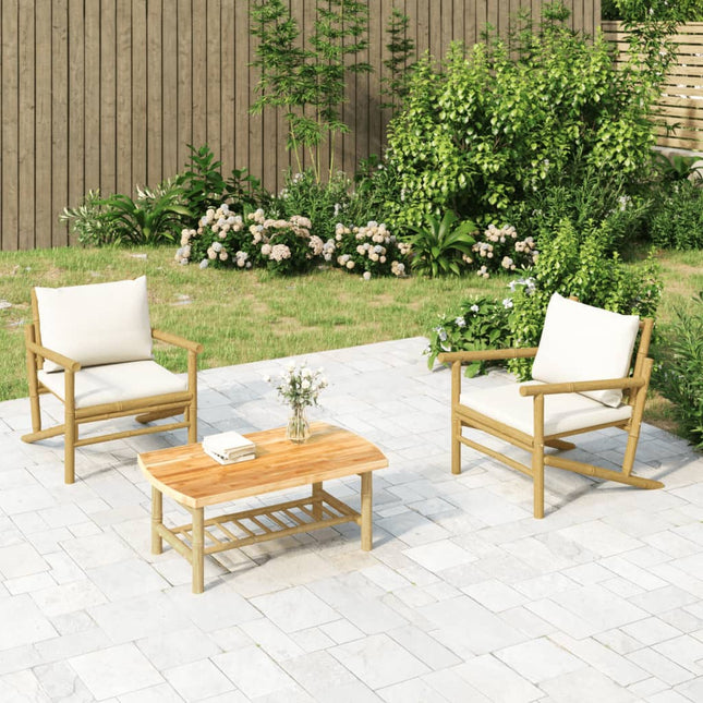 3-Delige Loungeset Met Kussens Bamboe Crèmewit 2x stoel + Tafel