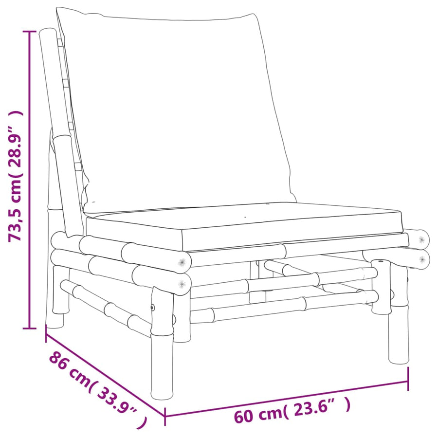 4-Delige Loungeset Met Kussens Bamboe Wit Crème Bank + 2x stoel + Tafel