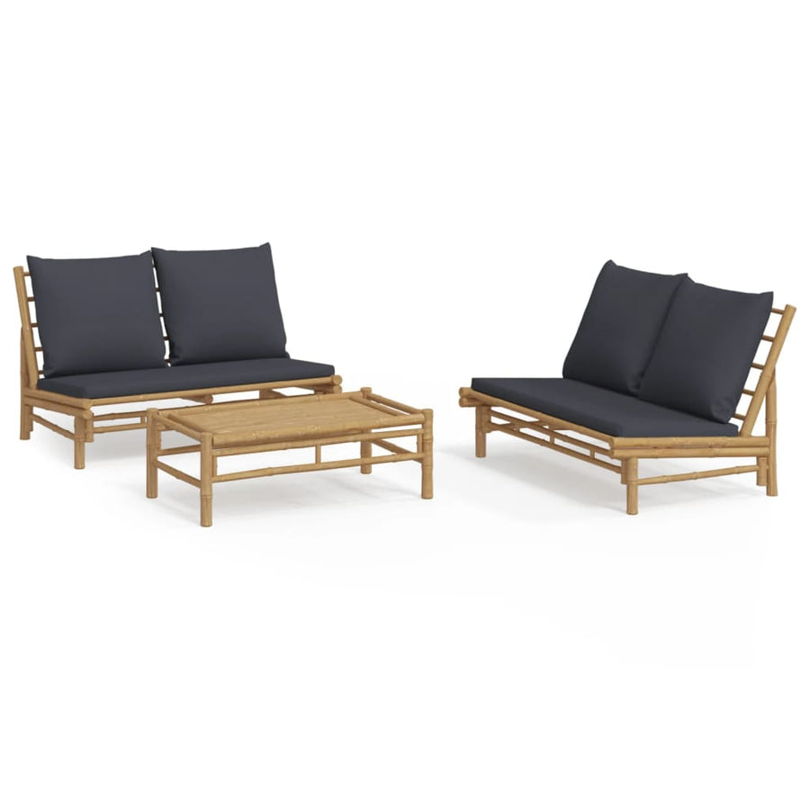 3-Delige Loungeset Met Kussens Bamboe Donkergrijs 2x Bank + Tafel