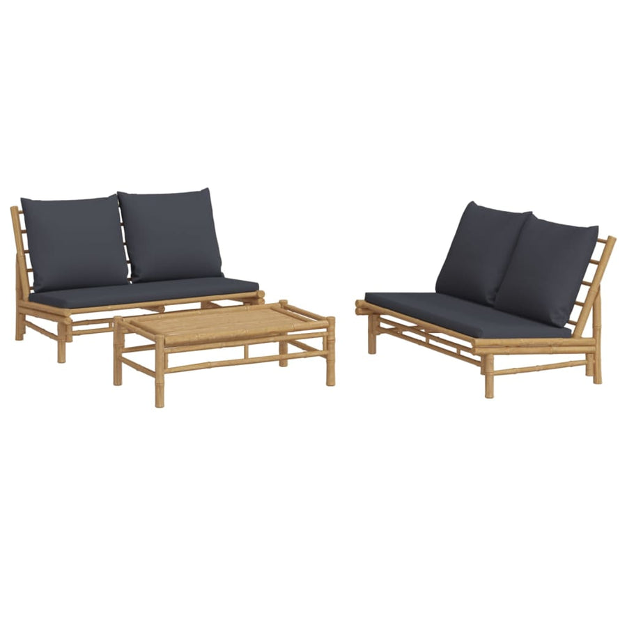 3-Delige Loungeset Met Kussens Bamboe Donkergrijs 2x Bank + Tafel