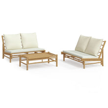 3-Delige Loungeset Met Kussens Bamboe Wit Crème 2x Bank + Tafel