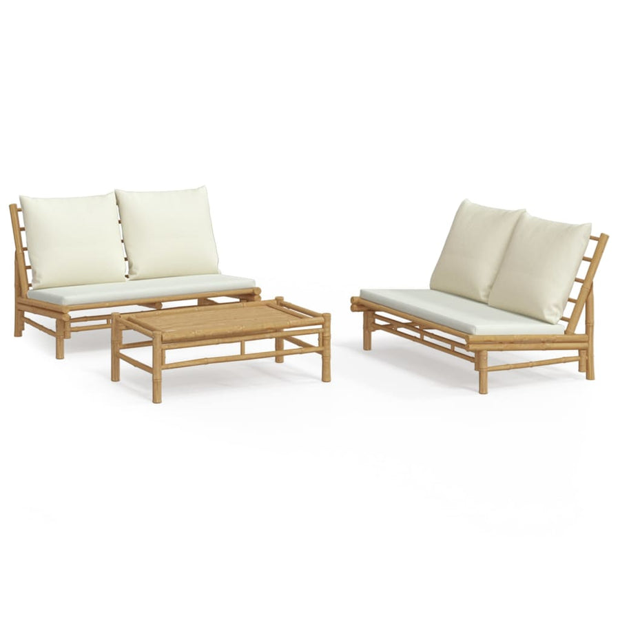 3-Delige Loungeset Met Kussens Bamboe Wit Crème 2x Bank + Tafel