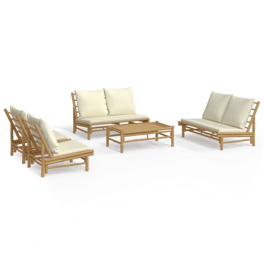 5-Delige Loungeset Met Kussens Bamboe Wit Crème 2x Bank + 2x stoel + Tafel