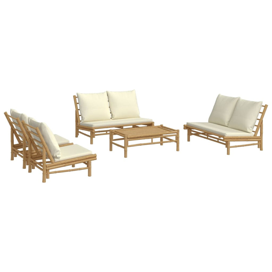 5-Delige Loungeset Met Kussens Bamboe Wit Crème 2x Bank + 2x stoel + Tafel