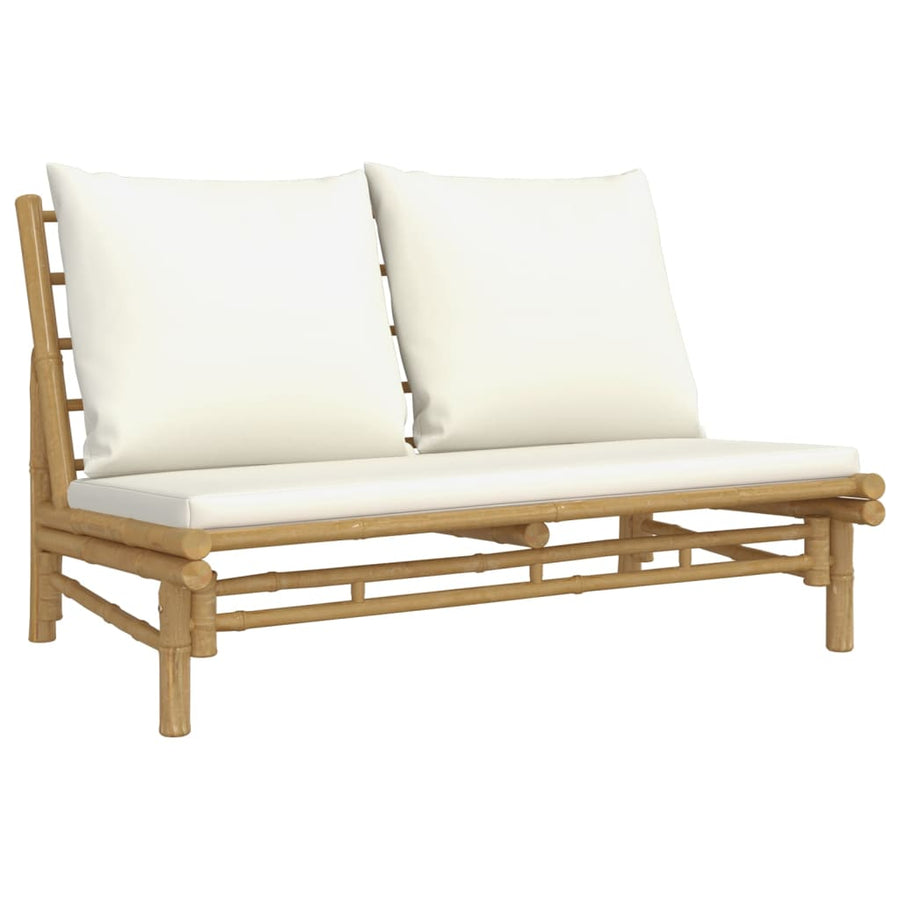 5-Delige Loungeset Met Kussens Bamboe Wit Crème 2x Bank + 2x stoel + Tafel