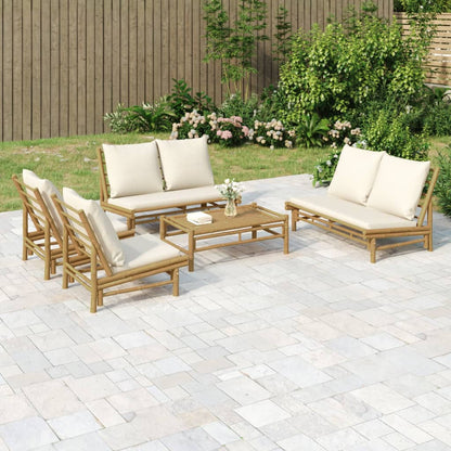 5-Delige Loungeset Met Kussens Bamboe Wit Crème 2x Bank + 2x stoel + Tafel