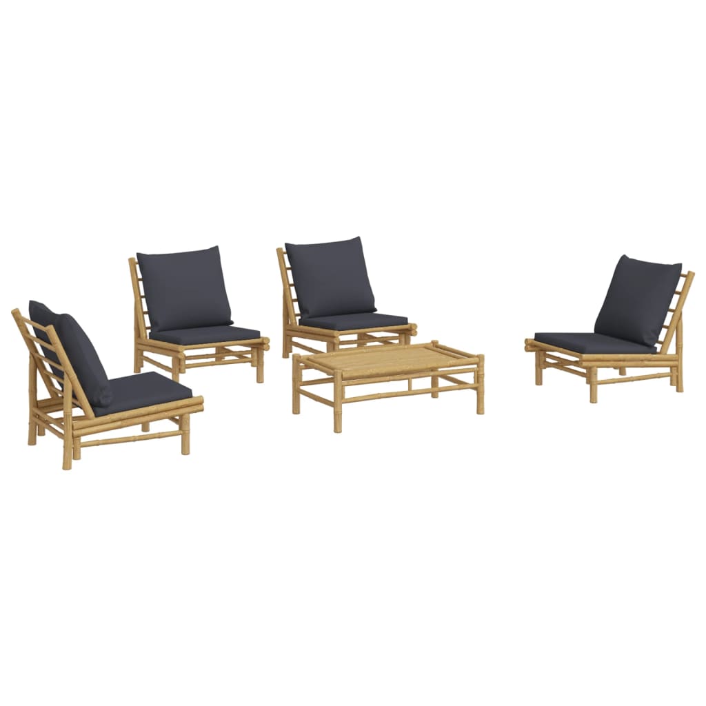 5-Delige Loungeset Met Kussens Bamboe Donkergrijs 4x stoel + Tafel