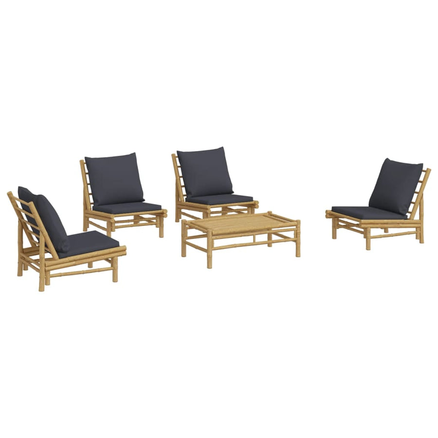 5-Delige Loungeset Met Kussens Bamboe Donkergrijs 4x stoel + Tafel