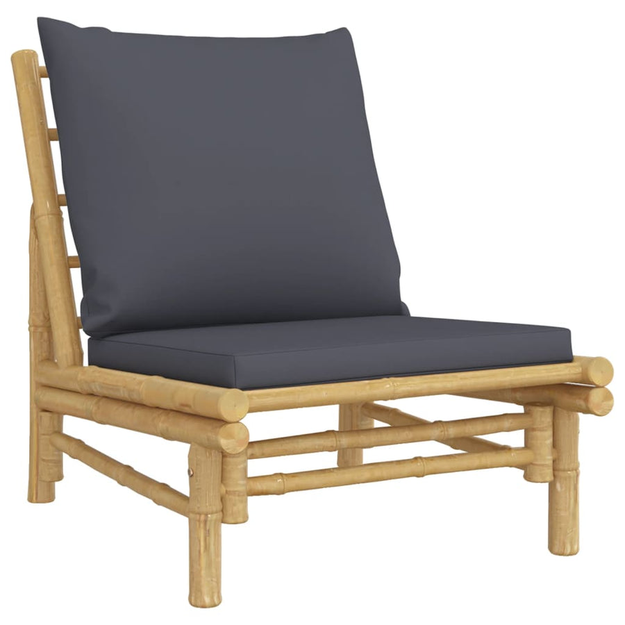 5-Delige Loungeset Met Kussens Bamboe Donkergrijs 4x stoel + Tafel