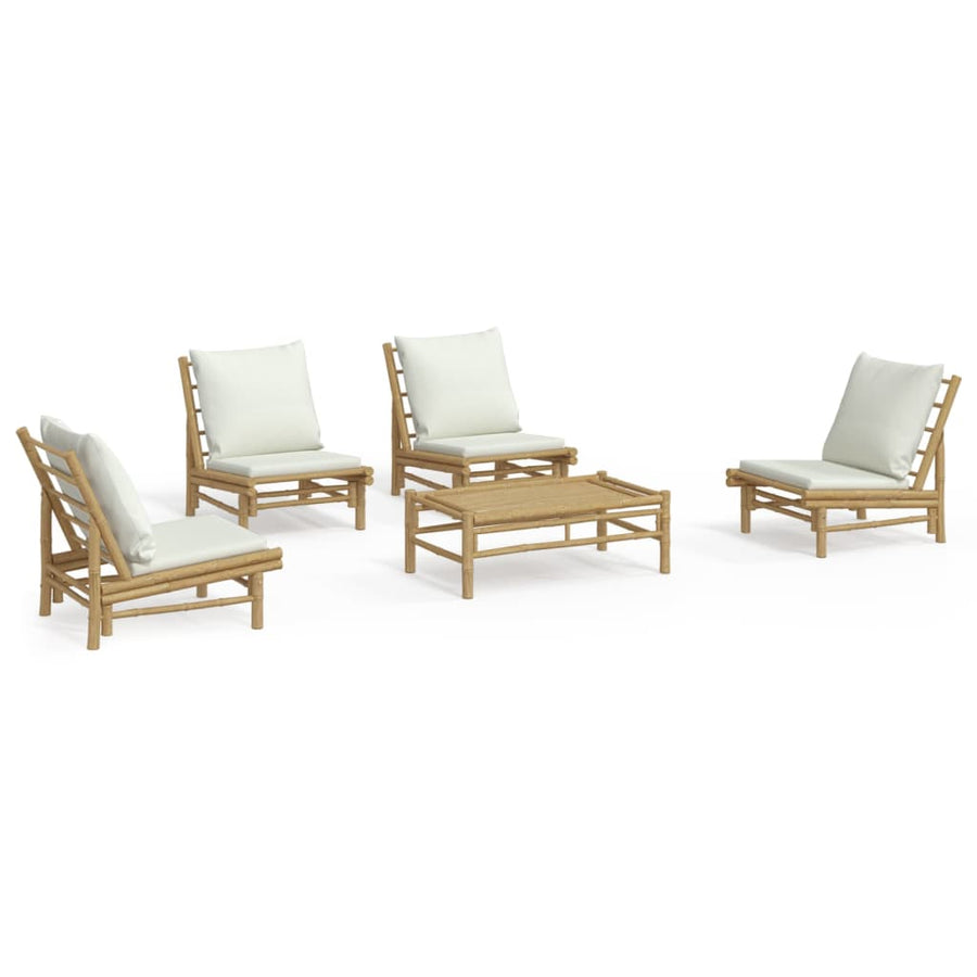 5-Delige Loungeset Met Kussens Bamboe Wit Crème 4x stoel + Tafel