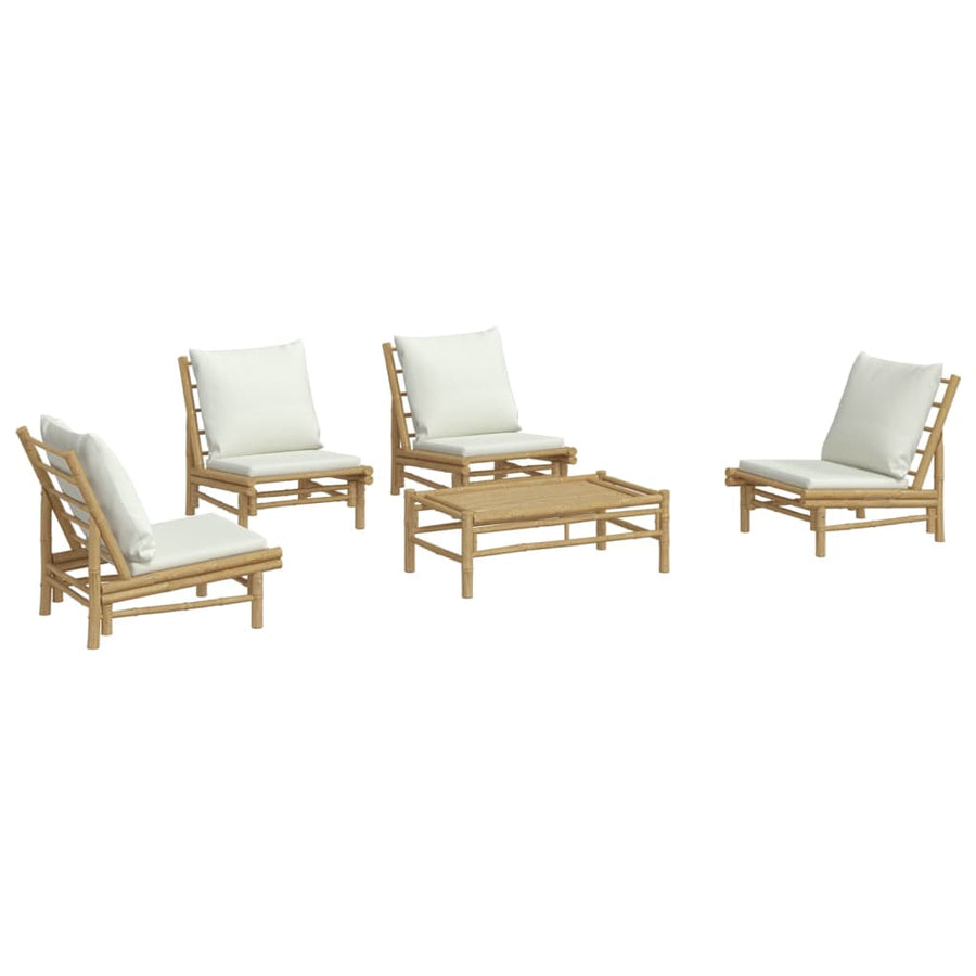5-Delige Loungeset Met Kussens Bamboe Wit Crème 4x stoel + Tafel
