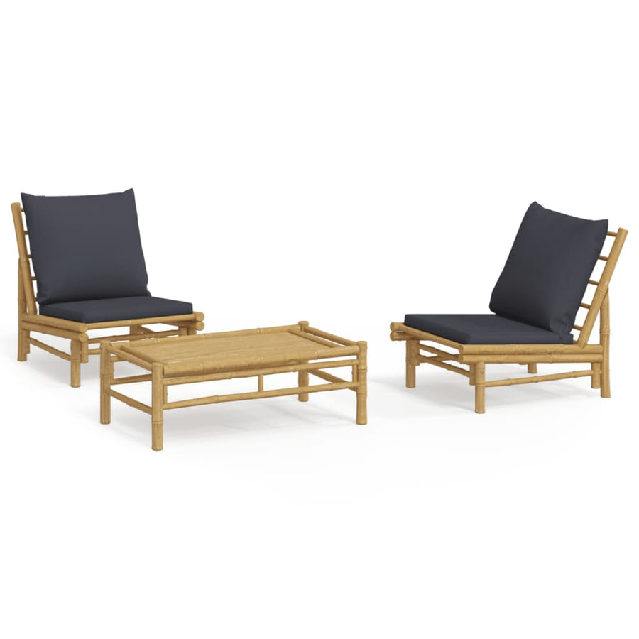 3-Delige Loungeset Met Kussens Bamboe Donkergrijs 2x stoel + Tafel