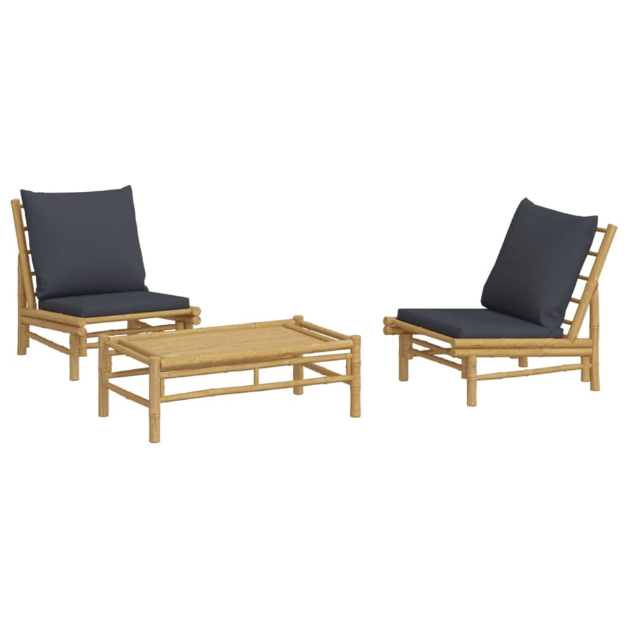 3-Delige Loungeset Met Kussens Bamboe Donkergrijs 2x stoel + Tafel
