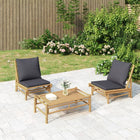 3-Delige Loungeset Met Kussens Bamboe Donkergrijs 2x stoel + Tafel