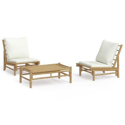 3-Delige Loungeset Met Kussens Bamboe Wit Crème 2x stoel + Tafel