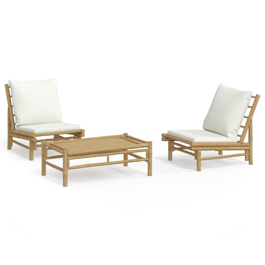 3-Delige Loungeset Met Kussens Bamboe Wit Crème 2x stoel + Tafel