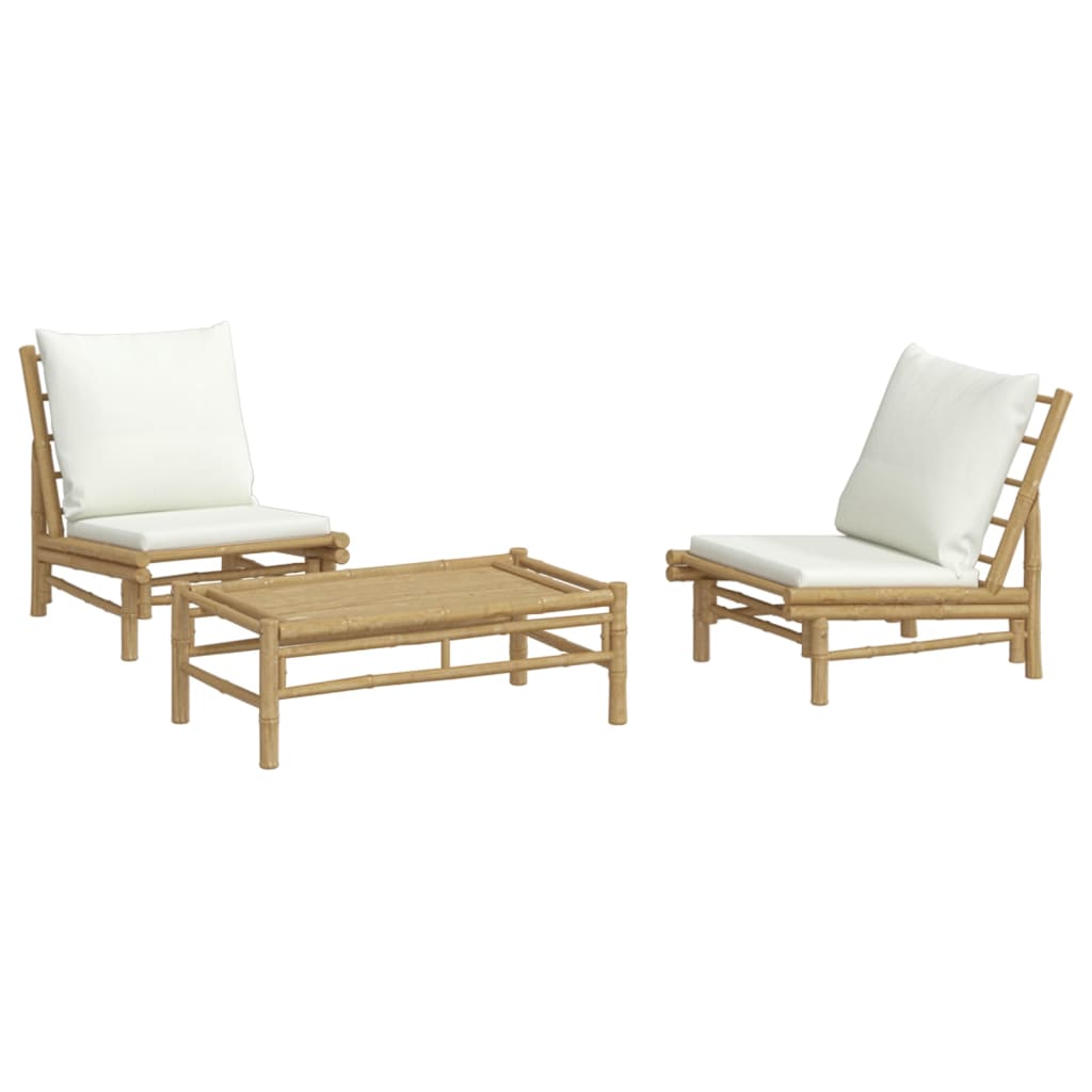 3-Delige Loungeset Met Kussens Bamboe Wit Crème 2x stoel + Tafel