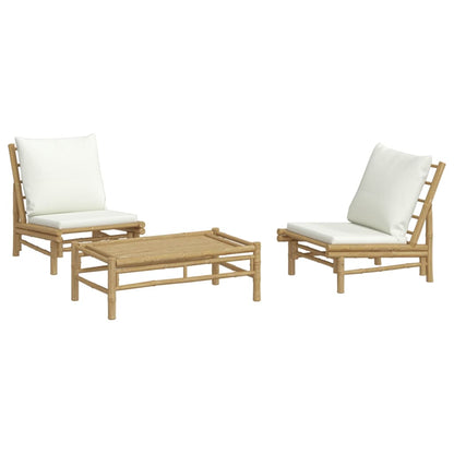 3-Delige Loungeset Met Kussens Bamboe Wit Crème 2x stoel + Tafel
